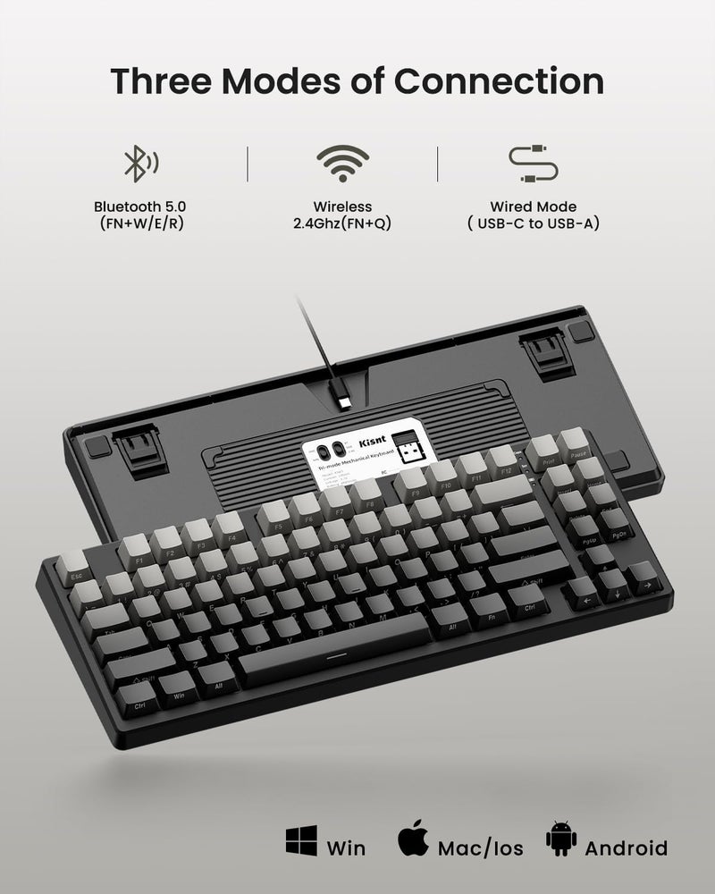 Kisnt Wireless Mechanical Keyboard,Gasket Mounted Creamy Sound,Bluetooth/2.4GHz/USB-C,Side Printed PBT Keycaps with RGB Backlit, Hot Swappable,75% Compact Layout for Gaming/Typing/Win/Mac/PC(Gradient Gray) - Image 3